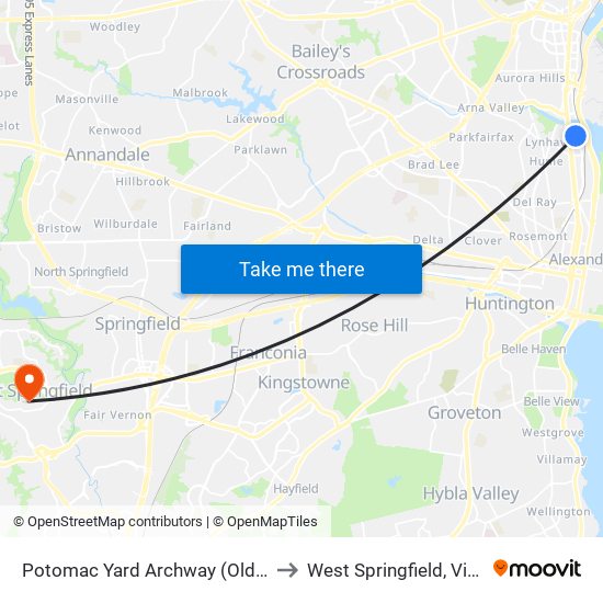 Potomac Yard Archway (Old Navy) to West Springfield, Virginia map