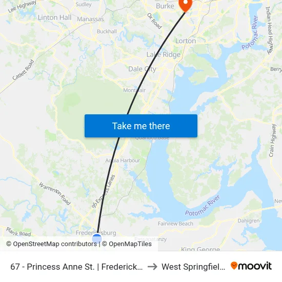 67 - Princess Anne St. | Frederick St. (Train Station) to West Springfield, Virginia map