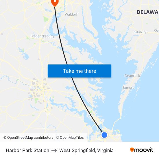 Harbor Park Station to West Springfield, Virginia map