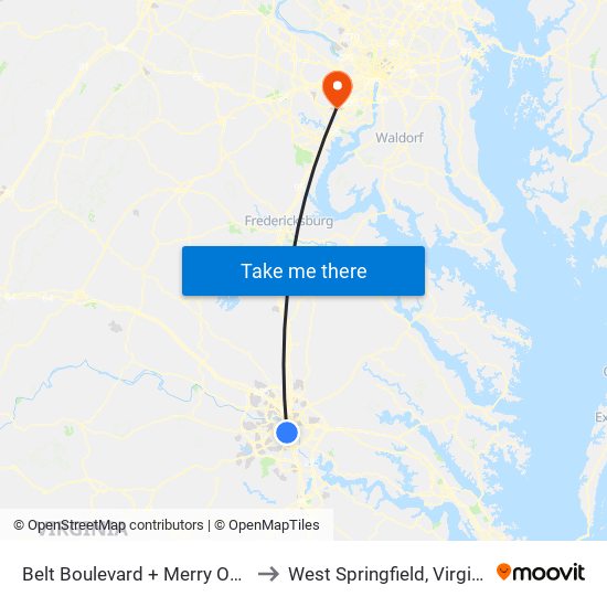 Belt Boulevard + Merry Oaks to West Springfield, Virginia map