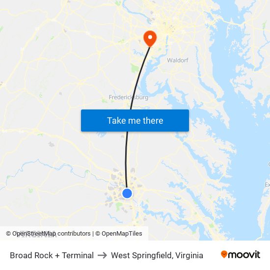 Broad Rock + Terminal to West Springfield, Virginia map