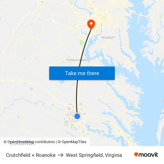 Crutchfield + Roanoke to West Springfield, Virginia map