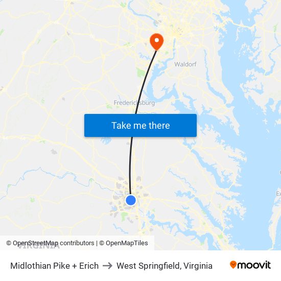 Midlothian Pike + Erich to West Springfield, Virginia map