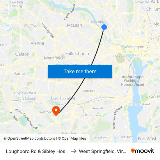 Loughboro Rd & Sibley Hospital to West Springfield, Virginia map