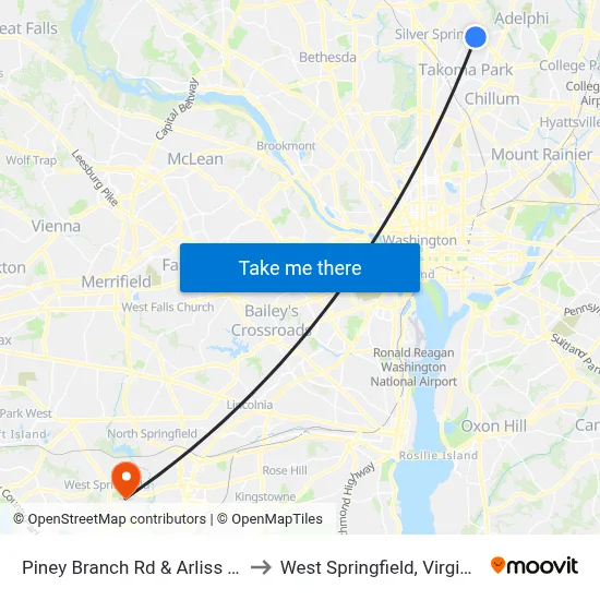 Piney Branch Rd & Arliss St to West Springfield, Virginia map