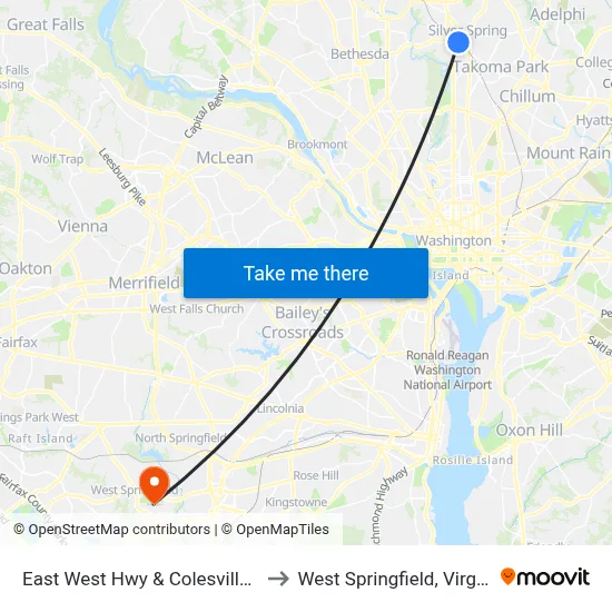 East West Hwy & Colesville Rd to West Springfield, Virginia map