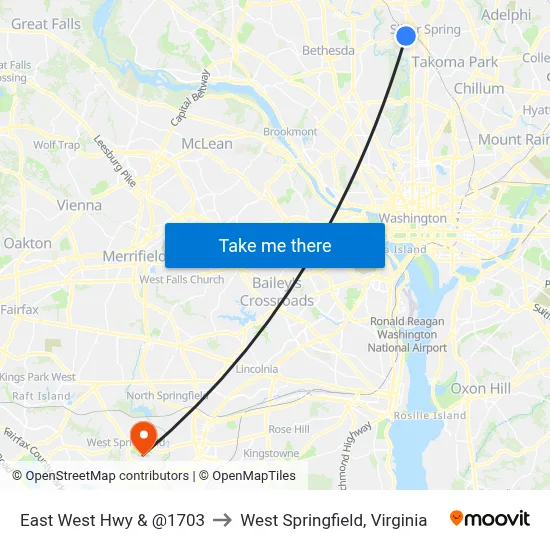 East West Hwy & @1703 to West Springfield, Virginia map
