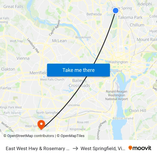 East West Hwy & Rosemary Hills Dr to West Springfield, Virginia map