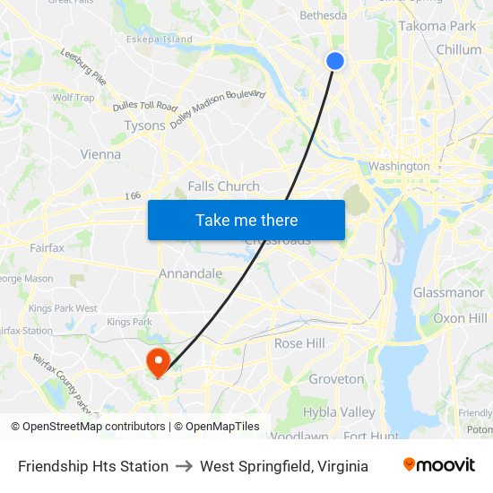 Friendship Hts Station to West Springfield, Virginia map