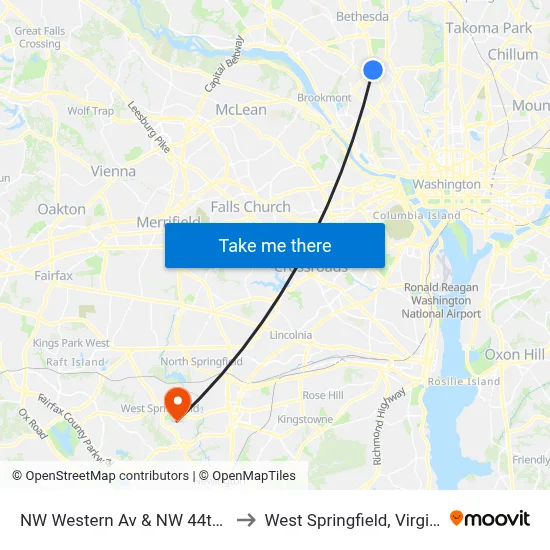 NW Western Av & NW 44th St to West Springfield, Virginia map