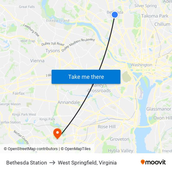 Bethesda Station to West Springfield, Virginia map