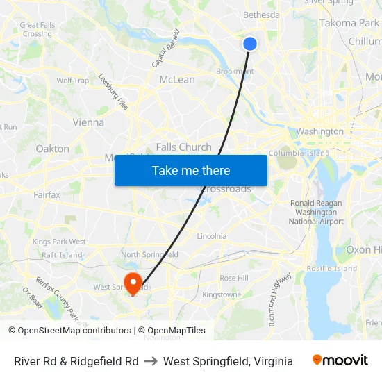 River Rd & Ridgefield Rd to West Springfield, Virginia map