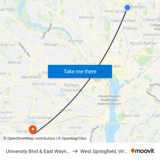 University Blvd & East Wayne Ave to West Springfield, Virginia map