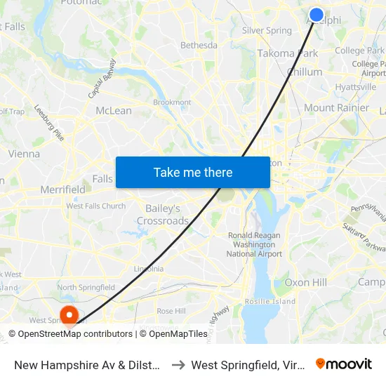 New Hampshire Av & Dilston Rd to West Springfield, Virginia map