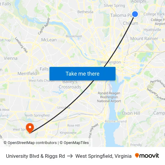 University Blvd & Riggs Rd to West Springfield, Virginia map