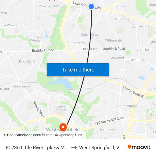 Rt 236 Little River Tpke & Medford to West Springfield, Virginia map