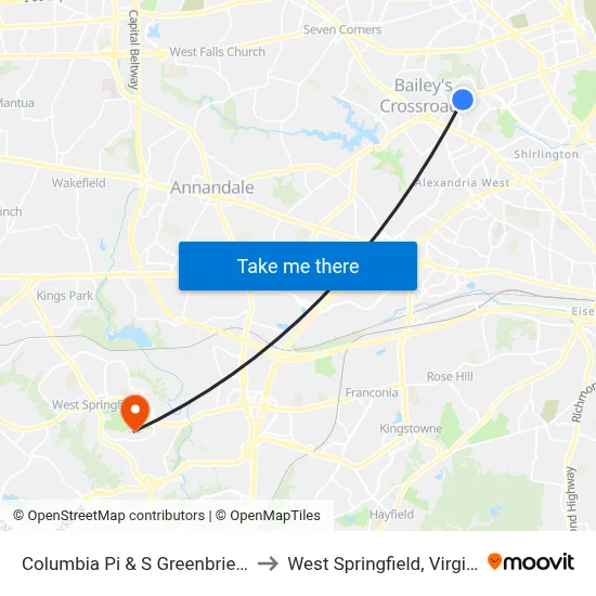 Columbia Pi & S Greenbrier St to West Springfield, Virginia map