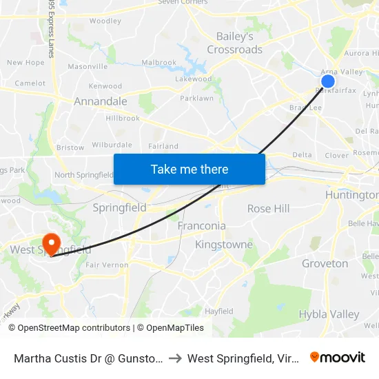 Martha Custis Dr @ Gunston Rd to West Springfield, Virginia map