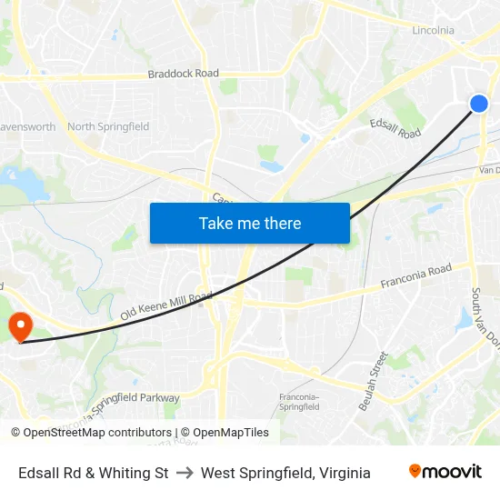 Edsall Rd & Whiting St to West Springfield, Virginia map