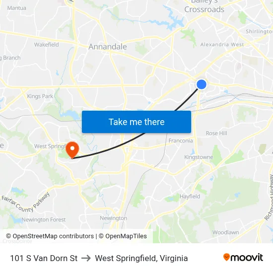 101 S Van Dorn St to West Springfield, Virginia map