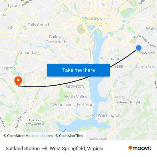 Suitland Station to West Springfield, Virginia map