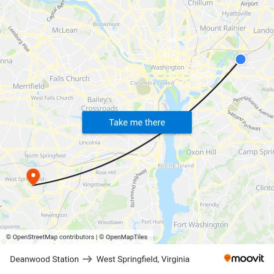 Deanwood Station to West Springfield, Virginia map