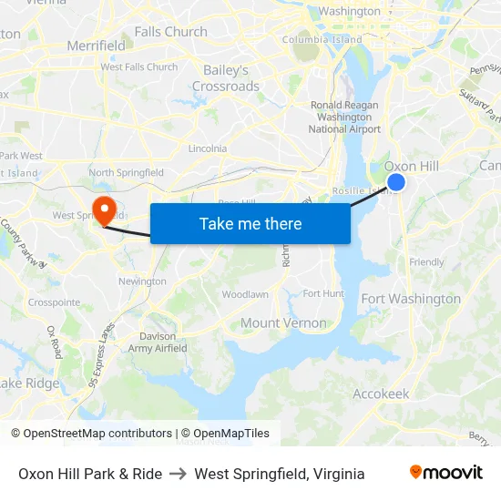 Oxon Hill Park & Ride to West Springfield, Virginia map