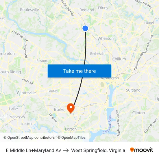 E Middle Ln+Maryland Av to West Springfield, Virginia map