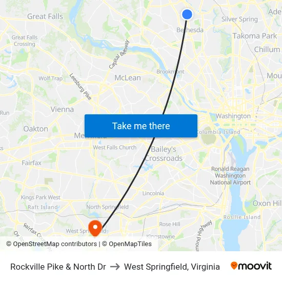 Rockville Pike & North Dr to West Springfield, Virginia map
