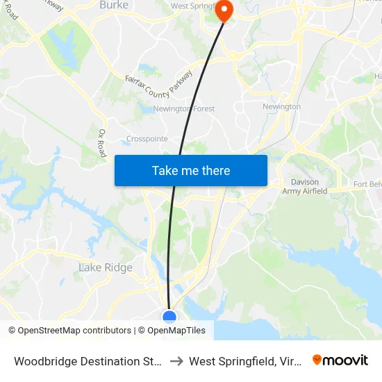 Woodbridge Destination Station to West Springfield, Virginia map