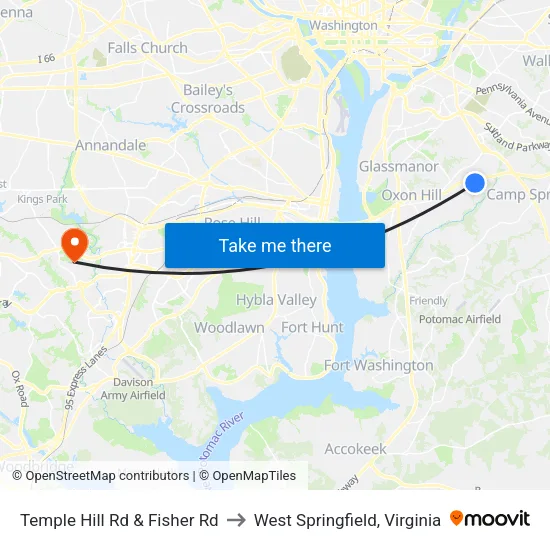 Temple Hill Rd & Fisher Rd to West Springfield, Virginia map