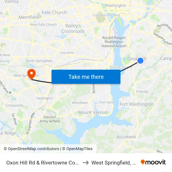 Oxon Hill Rd & Rivertowne Commons M to West Springfield, Virginia map