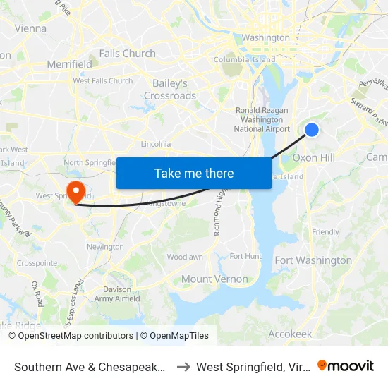 Southern Ave & Chesapeake St Se to West Springfield, Virginia map