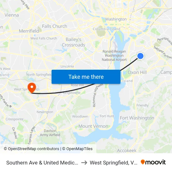 Southern Ave & United Medical Cente to West Springfield, Virginia map