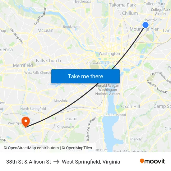 38th St & Allison St to West Springfield, Virginia map