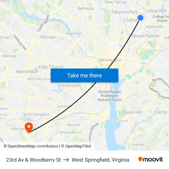 23rd Av & Woodberry St to West Springfield, Virginia map
