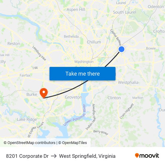 8201 Corporate Dr to West Springfield, Virginia map
