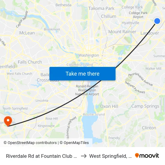 Riverdale Rd at Fountain Club Apartments to West Springfield, Virginia map