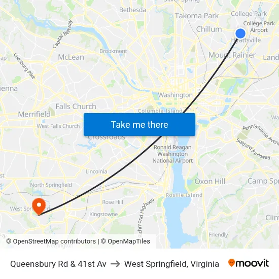 Queensbury Rd & 41st Av to West Springfield, Virginia map