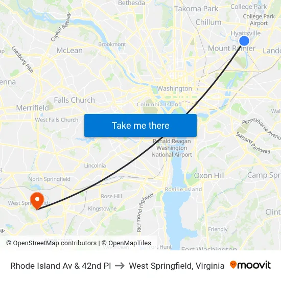Rhode Island Av & 42nd Pl to West Springfield, Virginia map