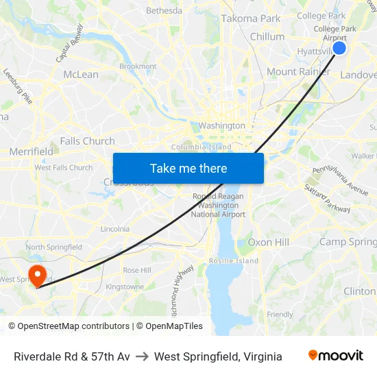 Riverdale Rd & 57th Av to West Springfield, Virginia map