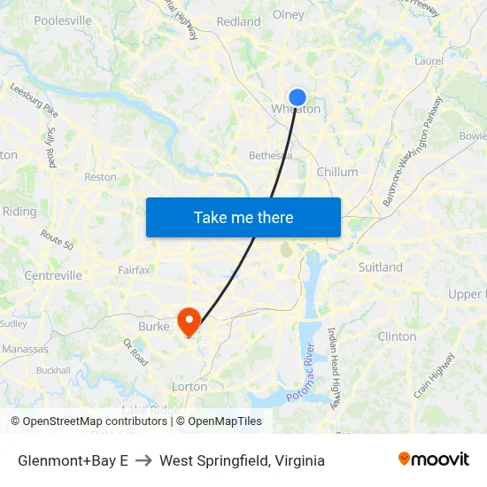 Glenmont+Bay E to West Springfield, Virginia map