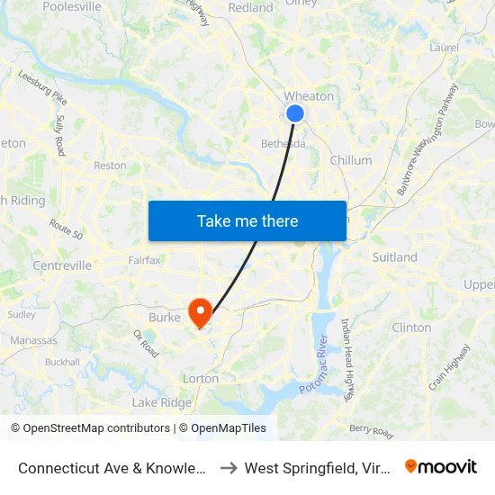 Connecticut Ave & Knowles Ave to West Springfield, Virginia map