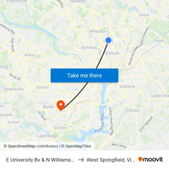 E University Bv & N Williamsburg Dr to West Springfield, Virginia map