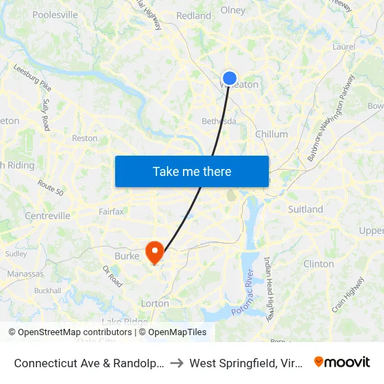 Connecticut Ave & Randolph Rd to West Springfield, Virginia map