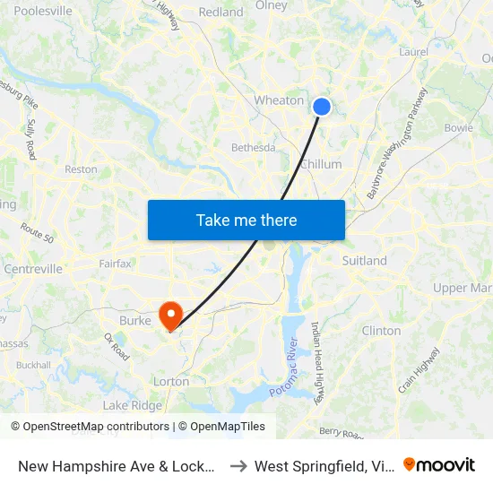 New Hampshire Ave & Lockwood Dr to West Springfield, Virginia map