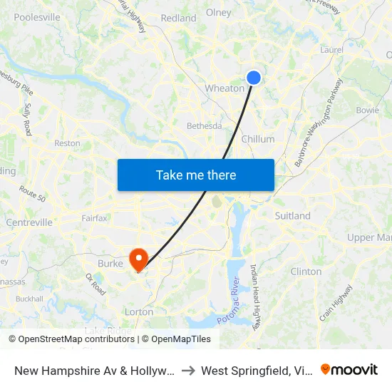 New Hampshire Av & Hollywood Av to West Springfield, Virginia map