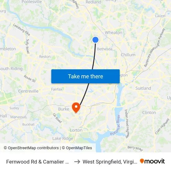 Fernwood Rd & Camalier Bldg to West Springfield, Virginia map