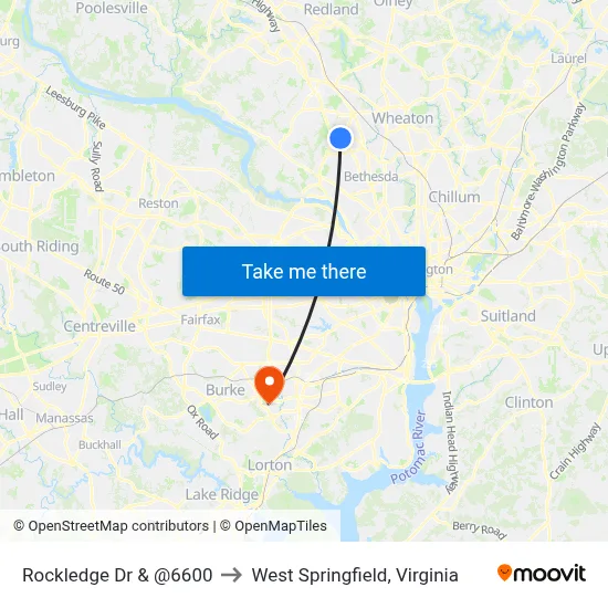 Rockledge Dr & @6600 to West Springfield, Virginia map