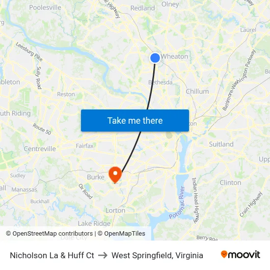 Nicholson La & Huff Ct to West Springfield, Virginia map